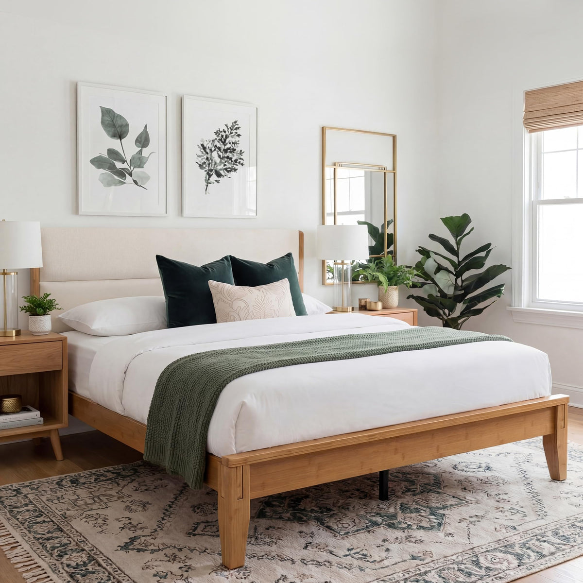 Solid Bamboo Queen Size Bed Frame with Headboard K4405