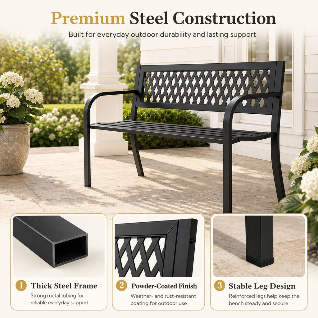 47" Black Outdoor Bench with Backrest L4859