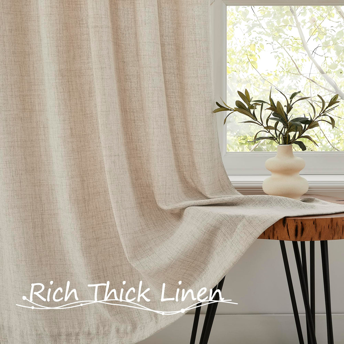Linen Semi Sheer Door Curtain, 25 x 72 Inches, Natural, 1 Panel V52069