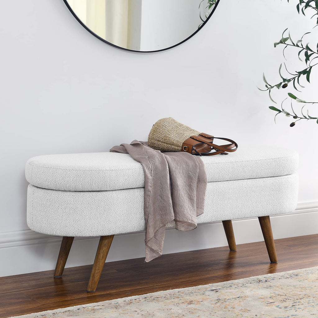 Oval Storage Bench with Rubber Wood Legs, White Y6645
