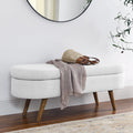 Oval Storage Bench with Rubber Wood Legs, White Y6645
