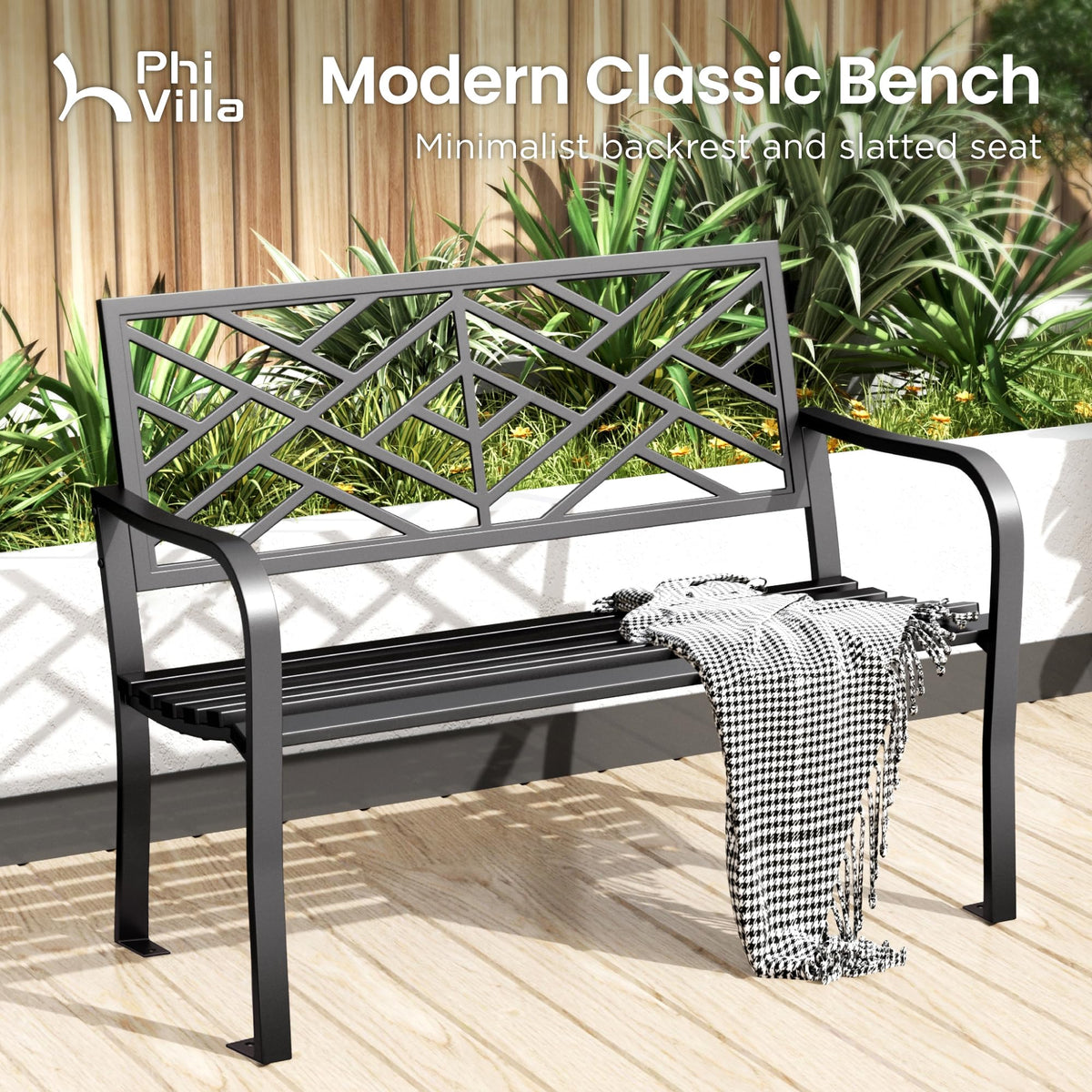 Black 43 Inches Outdoor Garden Bench G712050