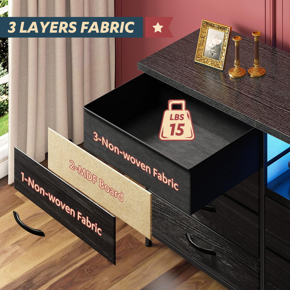 63" Dresser with 12 Fabric Drawers D898