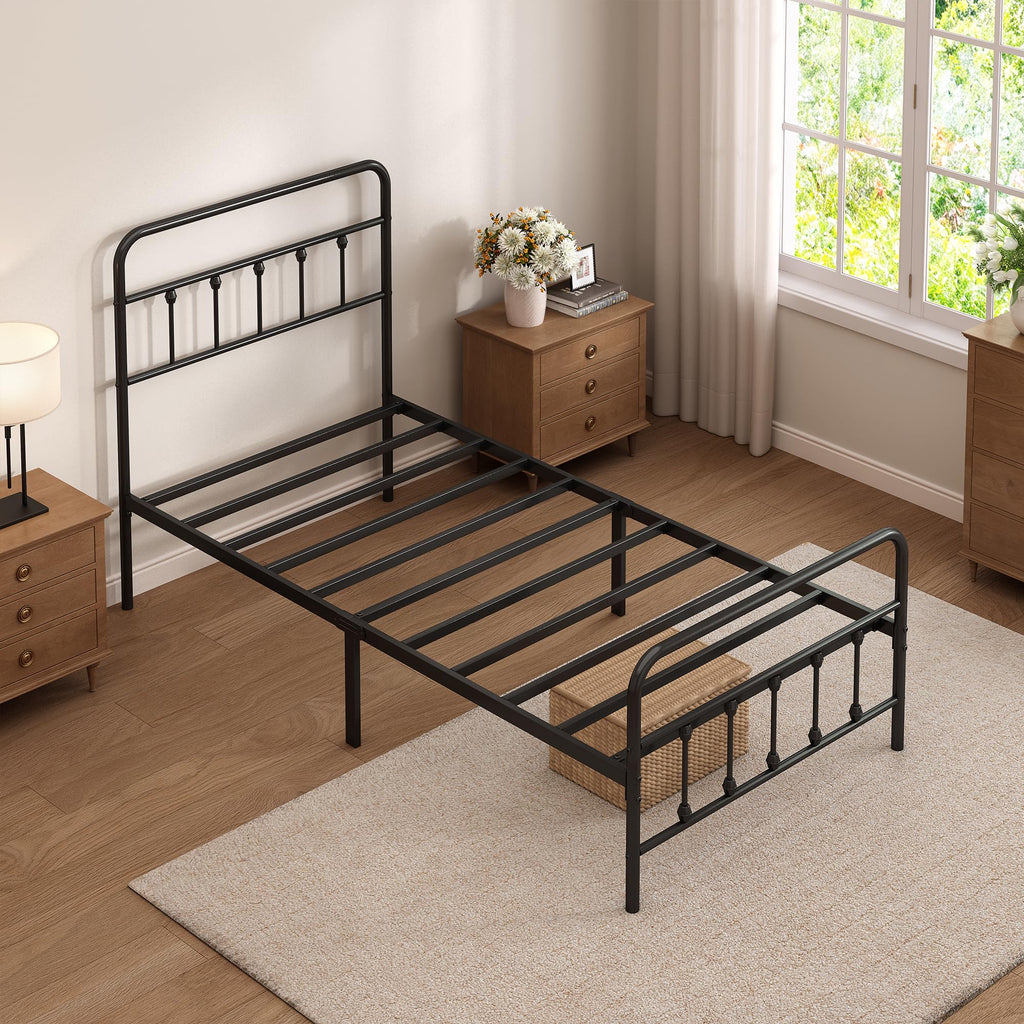 Twin Size Metal Bed Frame with Headboard and Footboard F5067