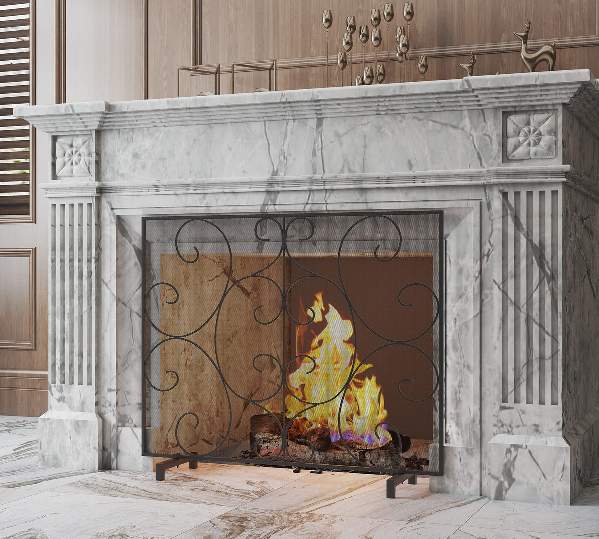 Handcrafted Metal Mesh Fireplace Screen E5102