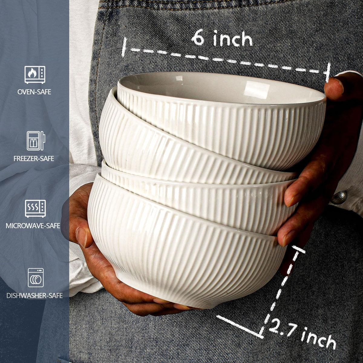 White 26 oz Ceramic Soup Bowls Set of 4 V11566