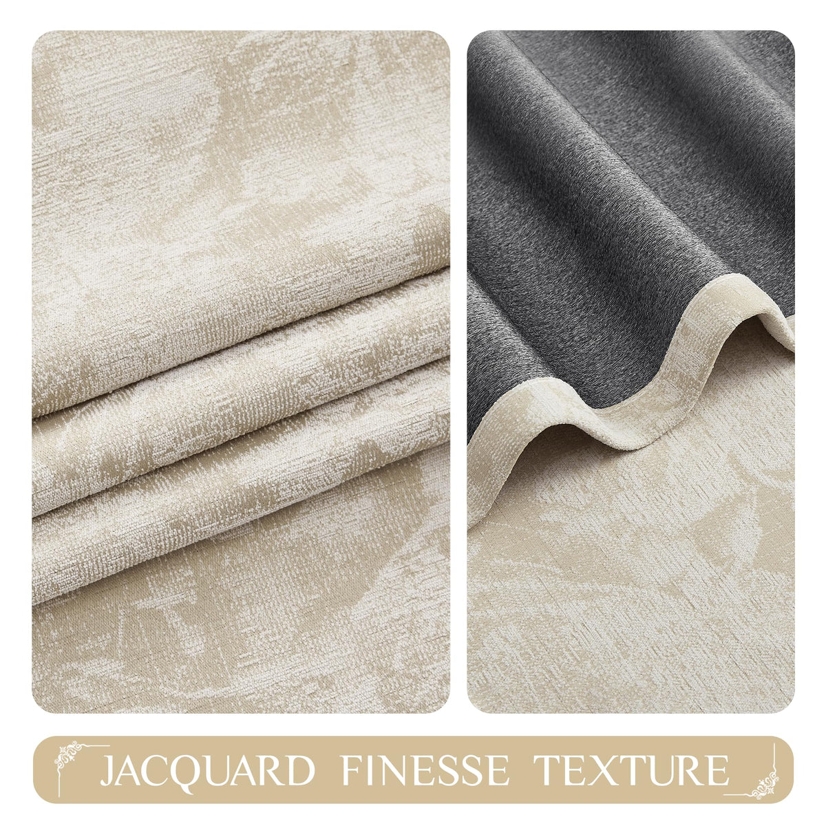 Beige Floral Jacquard Blackout Curtains 100x84 U477994