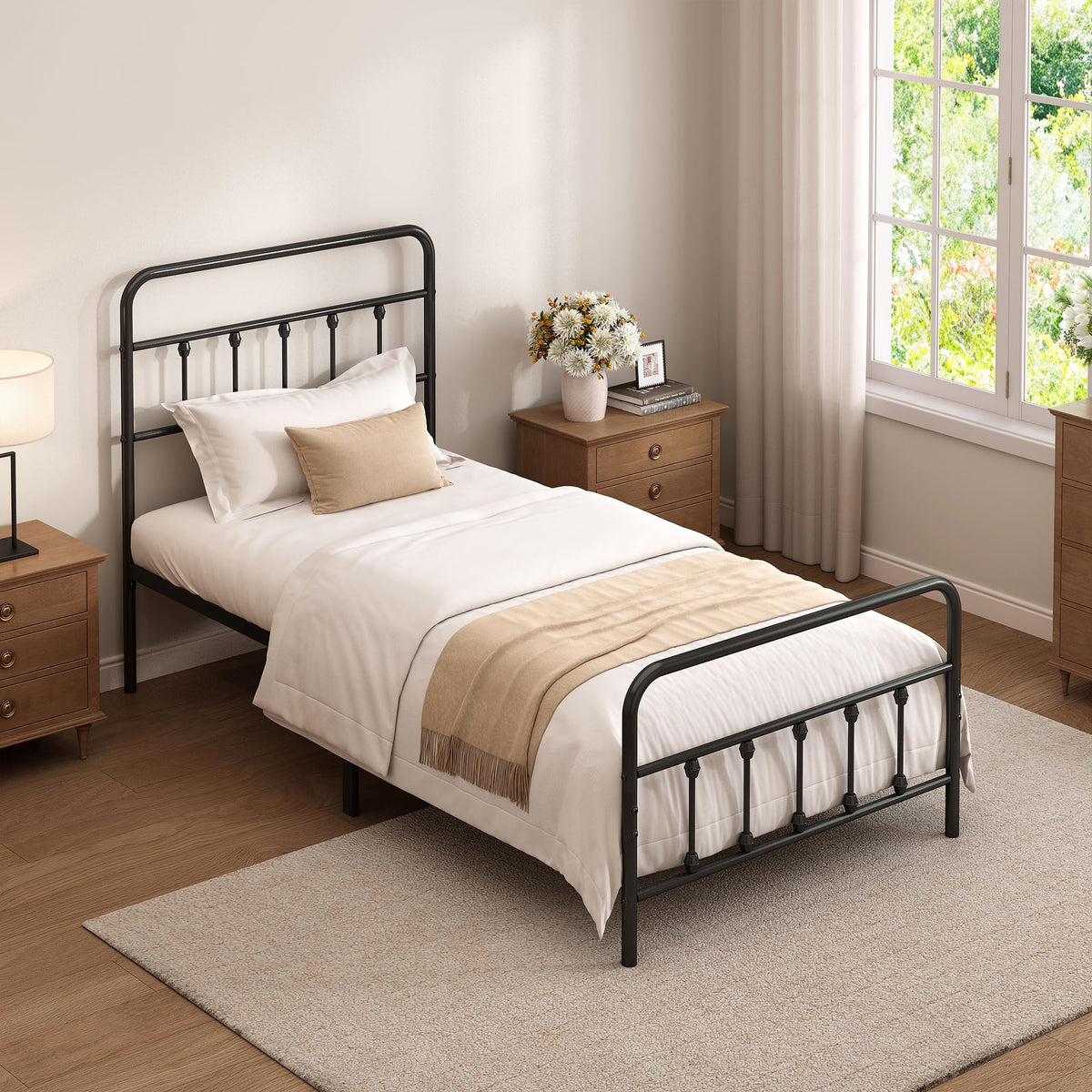 Twin Size Metal Bed Frame with Headboard and Footboard F5067