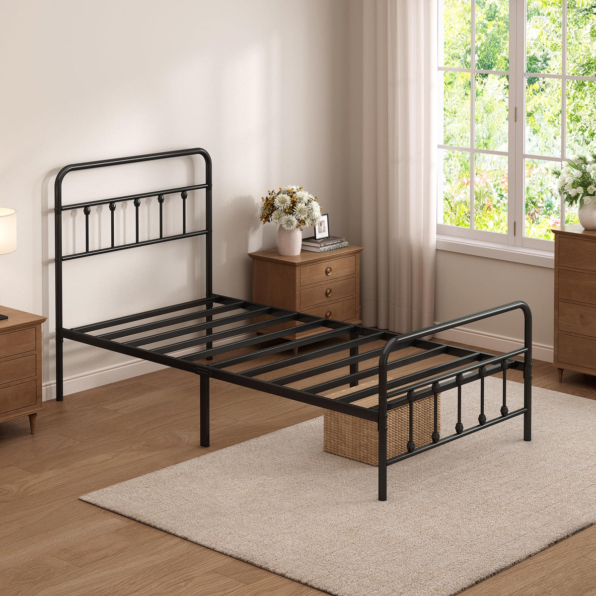 Twin Size Metal Bed Frame with Headboard and Footboard F5067